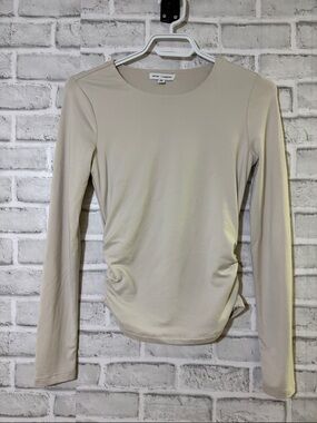 Better Together Long Sleeve Crewneck Top in Light Beige, size small